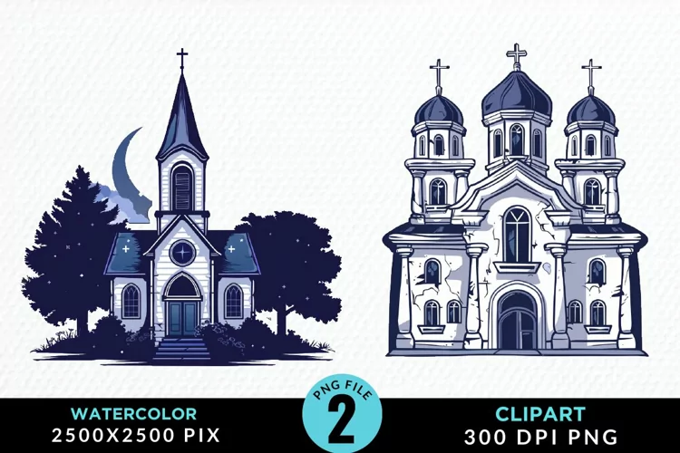 Watercolor Church Exquisite Clipart