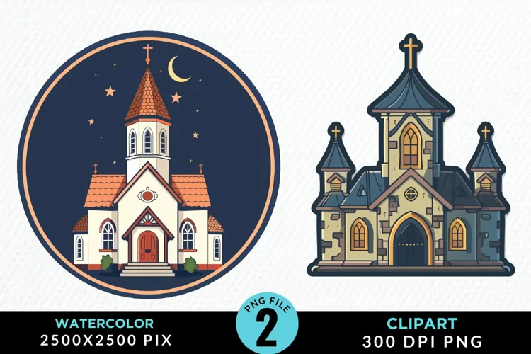 Watercolor Church Exquisite Clipart