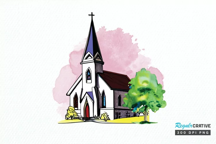 Watercolor Church Sublimation PNG Clipart