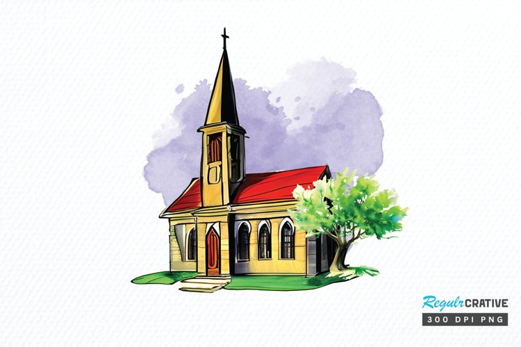 Watercolor Church Sublimation PNG Clipart