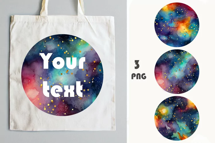 Watercolor circles Space with sparkles. Starry Night