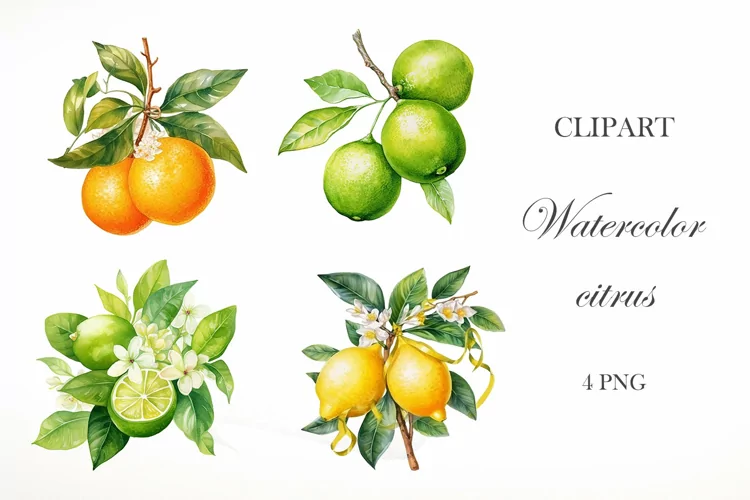 Watercolor citrus clipart. Botanical illustrations