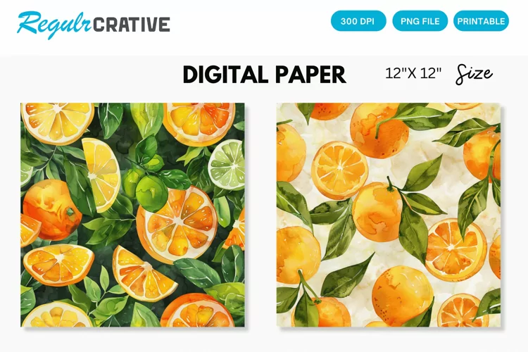 Watercolor Citrus Fruits Seamless Digital Paper
