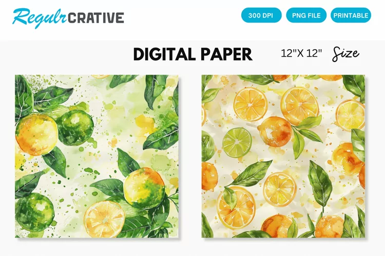 Watercolor Citrus Fruits Seamless Digital Paper