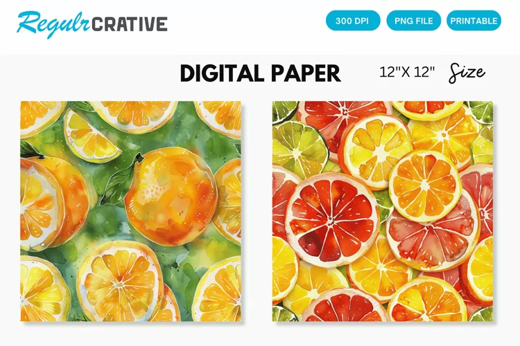 Watercolor Citrus Fruits Seamless Digital Paper