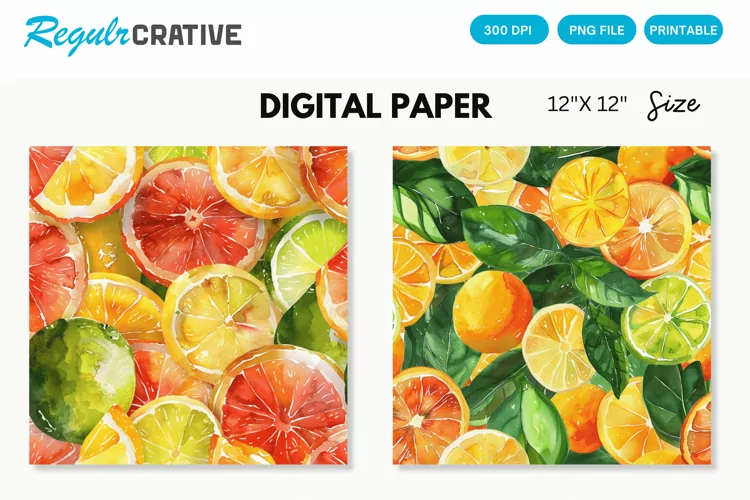 Watercolor Citrus Fruits Seamless Digital Paper