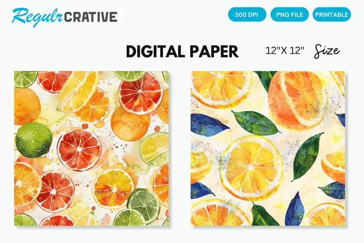 Watercolor Citrus Fruits Seamless Digital Paper