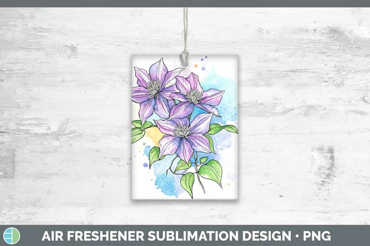 Watercolor Clematis Air Freshener Sublimation Car Freshener