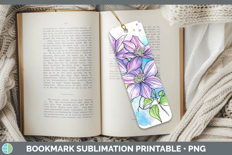 Watercolor Clematis Bookmark Sublimation Printable Designs