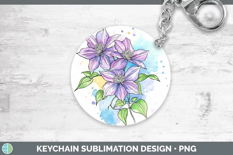 Watercolor Clematis Keychain Sublimation Keyring Designs