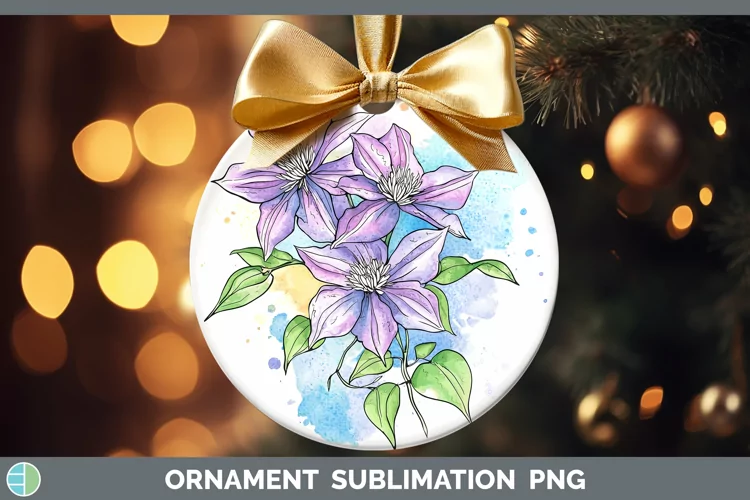Watercolor Clematis Ornament Sublimation Bauble Designs