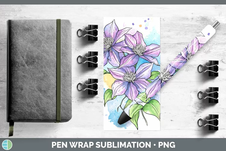Watercolor Clematis Pen Wrap Sublimation Pen Designs