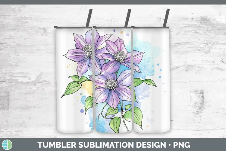 Watercolor Clematis Tumbler Sublimation 20 oz Skinny Tumbler