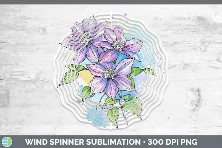 Watercolor Clematis Wind Spinner Sublimation Spinner Designs