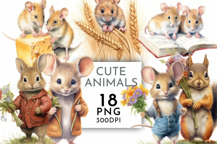 Cute Animals Watercolour Clipart PNG 18