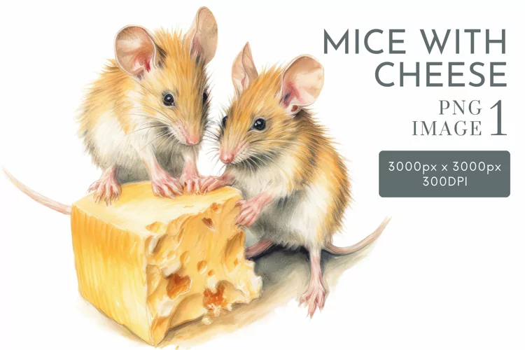 Cute Mice With Cheese 1 PNG | Watercolor Clipart