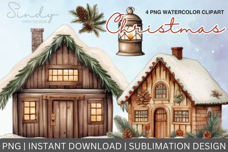Christmas Watercolor Clipart Sublimation