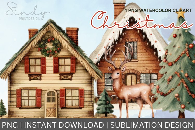 Christmas Watercolor Clipart Sublimation
