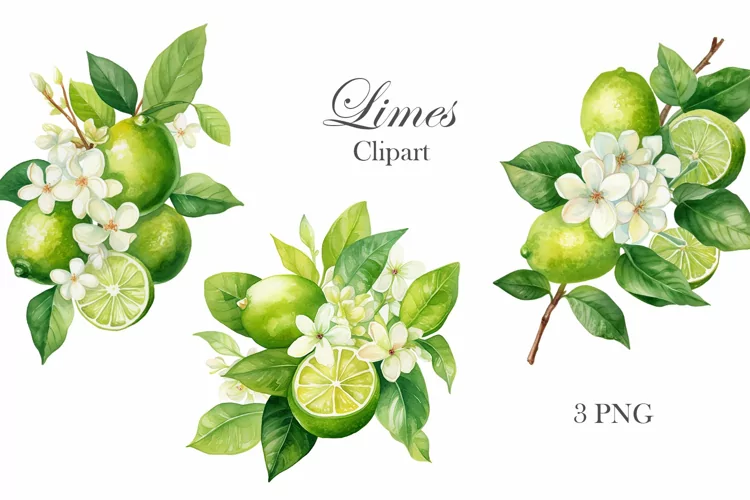 Watercolor clipart blooming limes. Citrus clipart