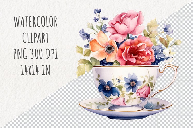 Flower in a cup | Sublimation Design | Watercolor Clipart