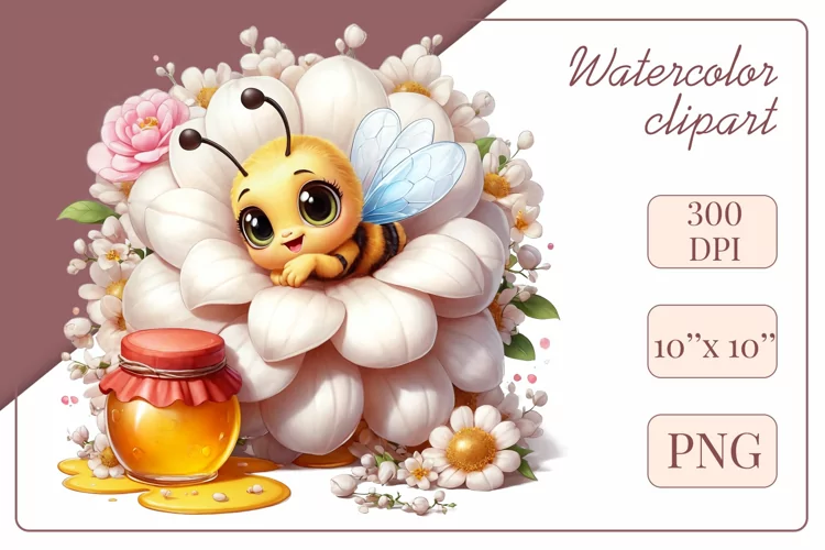 Birthday, Cute Bee Clipart, Flower, Sublimation Design Png