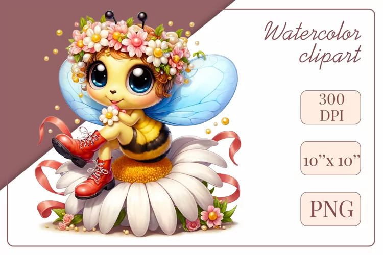 Birthday, Cute Bee Clipart, Flower, Sublimation Design Png