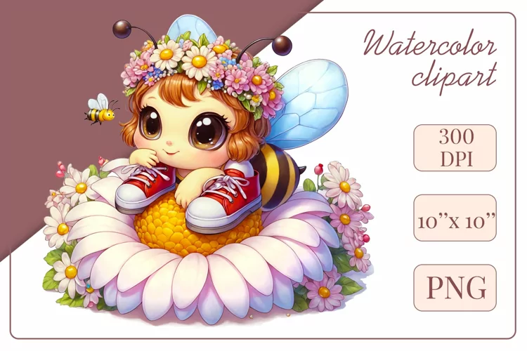Birthday, Cute Bee Clipart, Flower, Sublimation Design Png