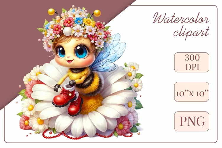 Birthday, Cute Bee Clipart, Flower, Sublimation Design Png