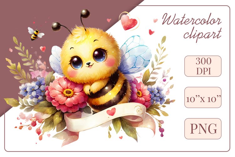 Cute watercolor bee - perfect for your project! This gentle drawing will add playfulness and charm to your design. Use it for creating cards, web design, and much more. #watercolorclipart #bee #drawing