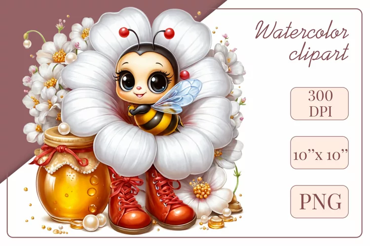 Cute Bee Peeking out Flowers, Clipart, Sublimation Design