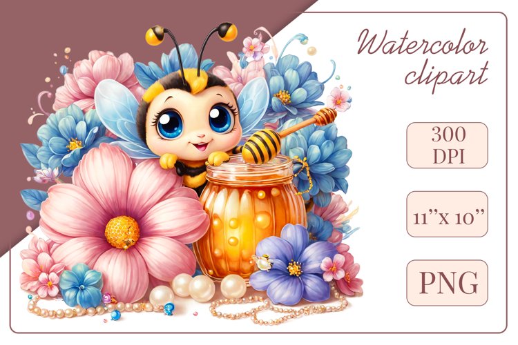 Cute watercolor bee - perfect for your project! This gentle drawing will add playfulness and charm to your design. Use it for creating cards, baby showers, birthdays, web design, and much more. 