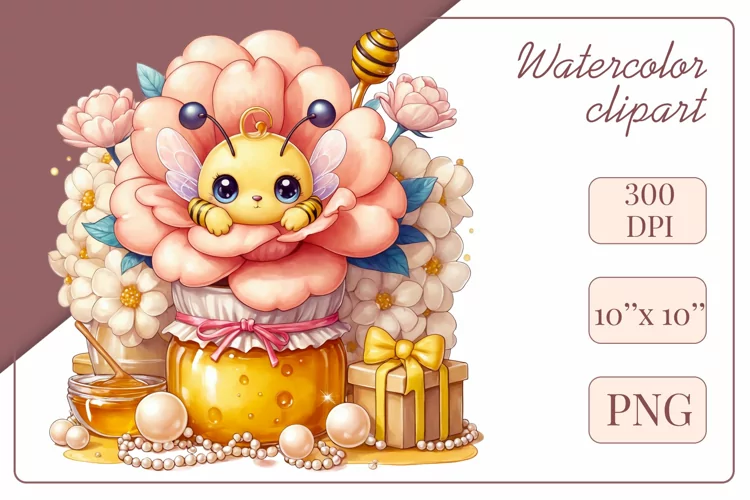 Cute Bee Peeking out Flowers, Clipart, Sublimation Design