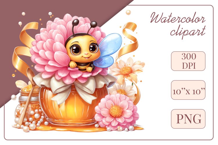 Cute Bee Peeking out Flowers, Clipart, Sublimation Design