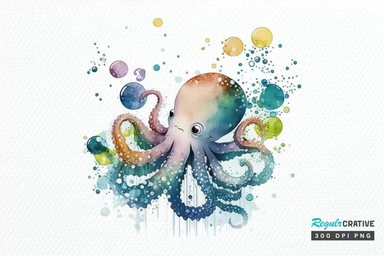 Watercolor Cute Octopus PNG Clipart