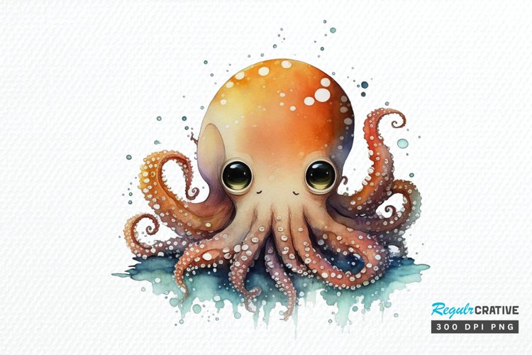 Watercolor Cute Octopus PNG Clipart