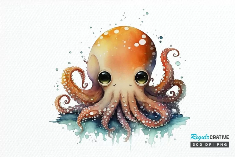 Watercolor Cute Octopus PNG Clipart