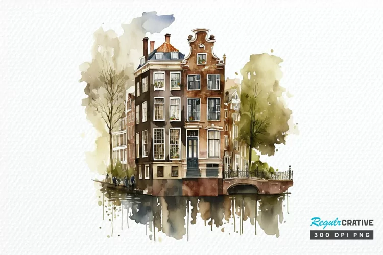 Watercolor Amsterdam Canal House PNG Clipart