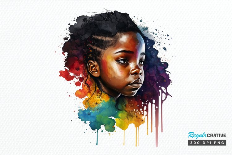 Watercolor African Black Cute Girl Rainbow PNG Clipart