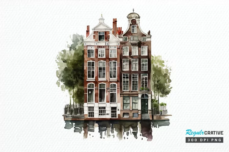 Watercolor Amsterdam Canal House PNG Clipart