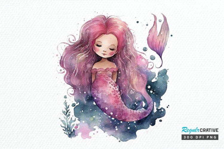 Watercolor Cute Pink Mermaid PNG Clipart