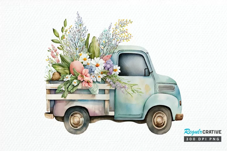 Watercolor Easter Truck PNG Clipart