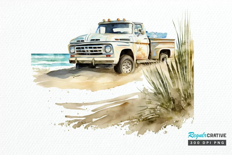 Watercolor Beach Truck PNG Clipart