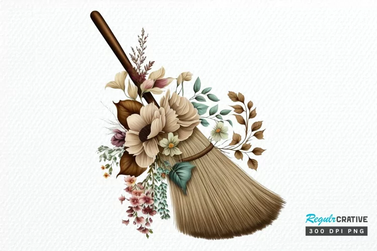 Watercolor Floral Brooms PNG Clipart