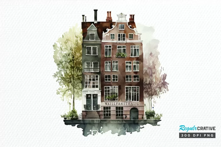 Watercolor Amsterdam Canal House PNG Clipart