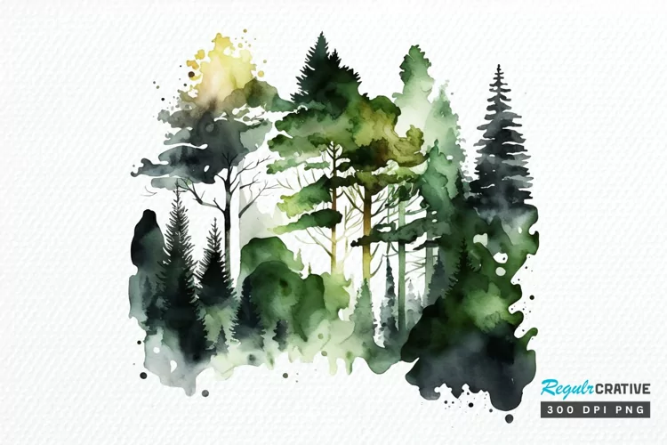 Watercolor Forest PNG Clipart