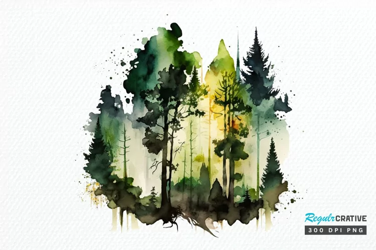 Watercolor Forest PNG Clipart