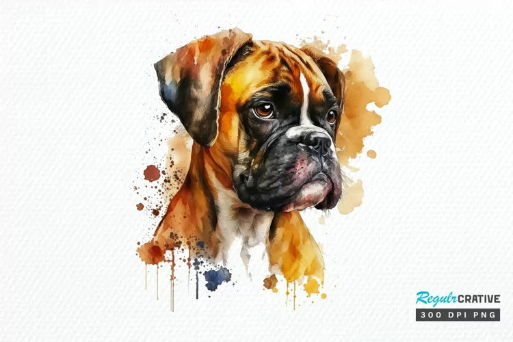 Watercolor Cute Boxer PNG Clipart
