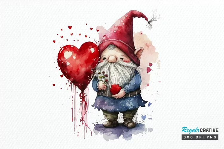 Watercolor valentine Gnome PNG Clipart