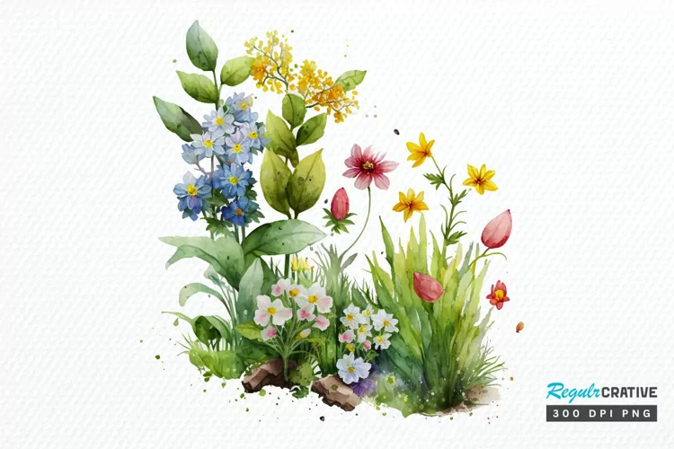 Watercolor Spring Garden PNG Clipart