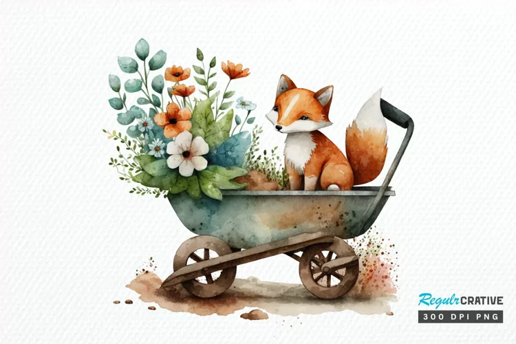 Watercolor Cute Wheelbarrows PNG Clipart